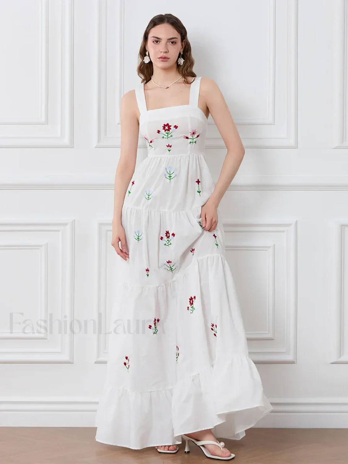 Embroidered Square Neck Boho Dress - Image 4