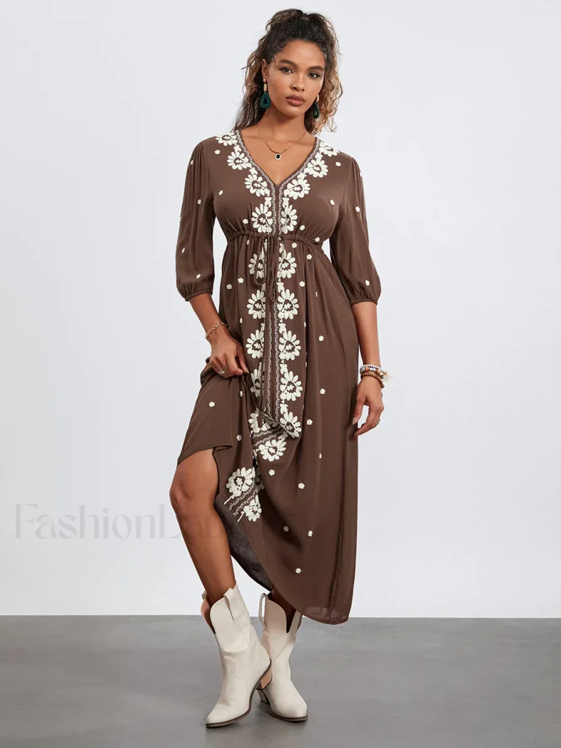 Embroidered Tie-Waist Boho Dress - Image 24