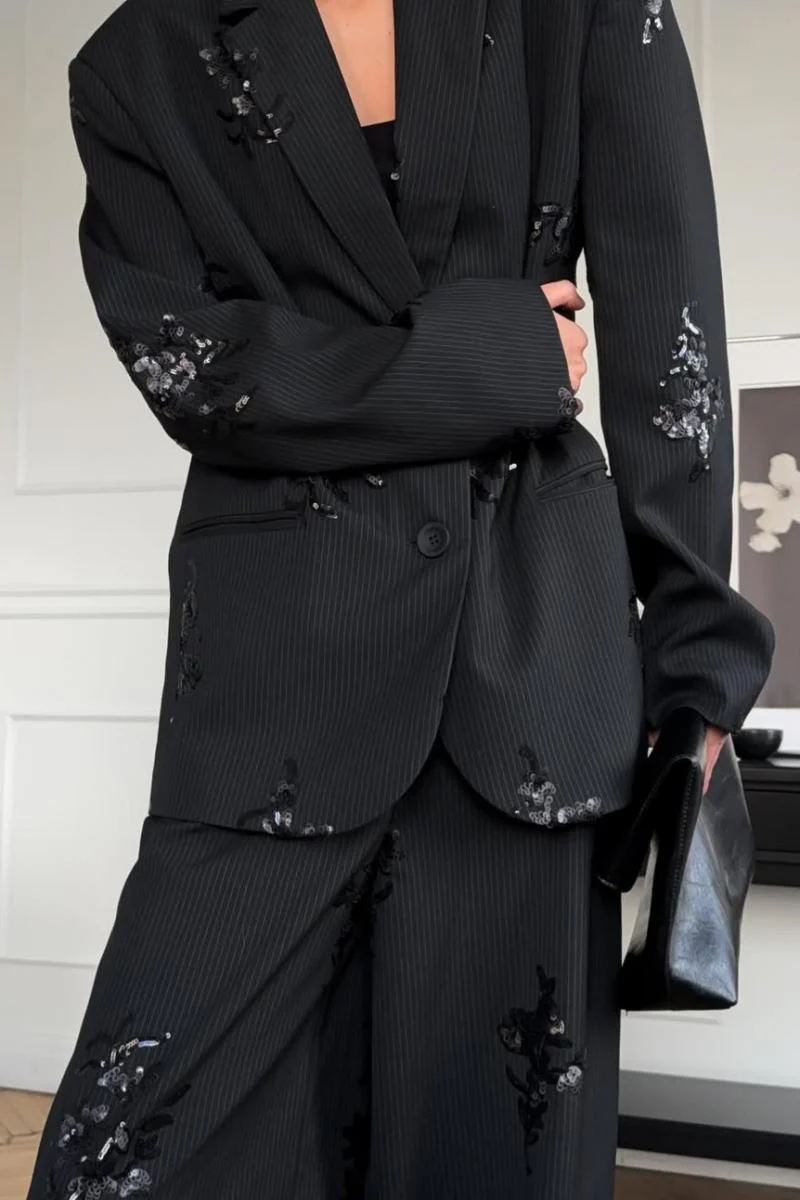 Embroidered Two Piece Blazer Pants Set - Image 5