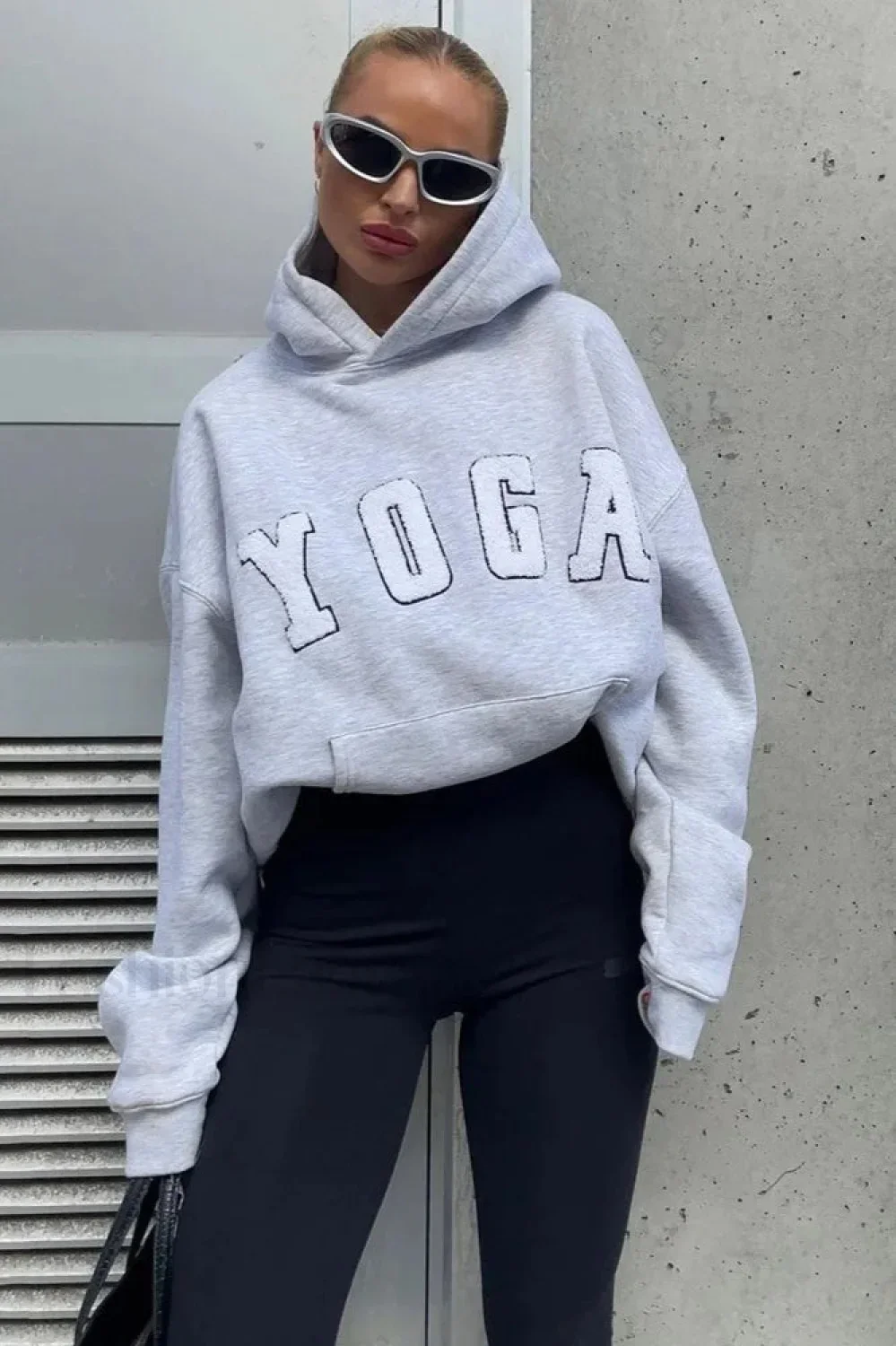 Embroidered YOGA Letter Hooded Hoodie - Image 14