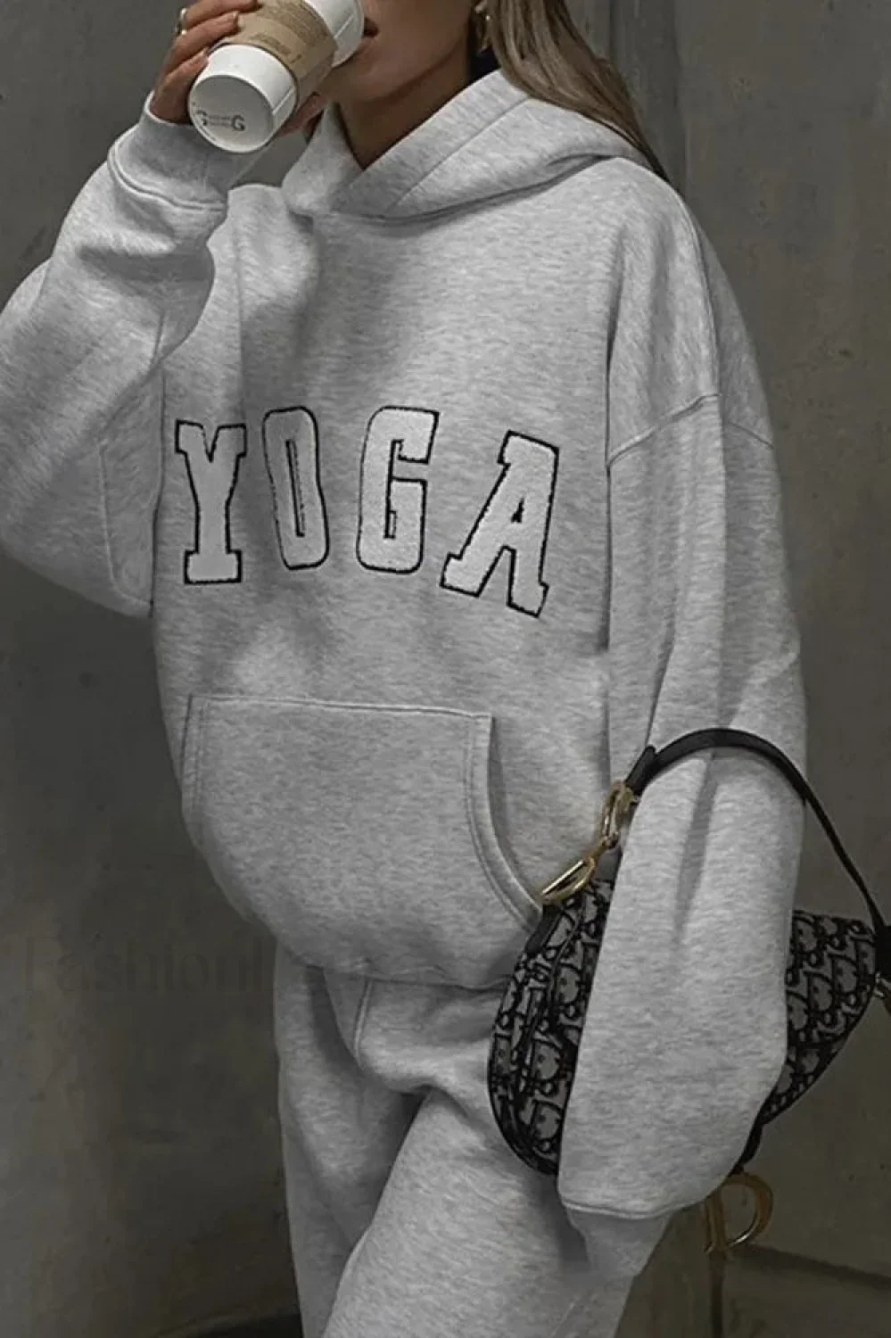 Embroidered YOGA Letter Hooded Hoodie - Image 7