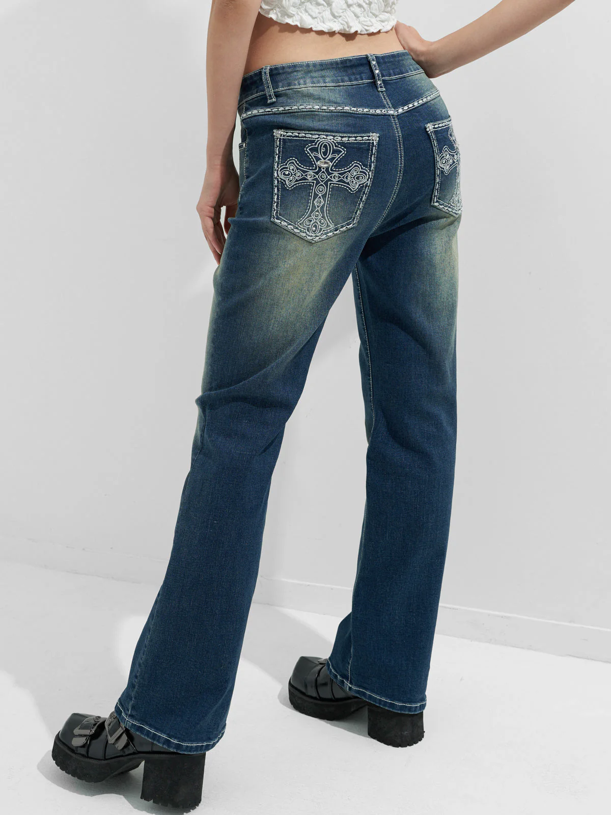 Rhinestone Chrome Hearts Flare Leg Jeans - Image 30