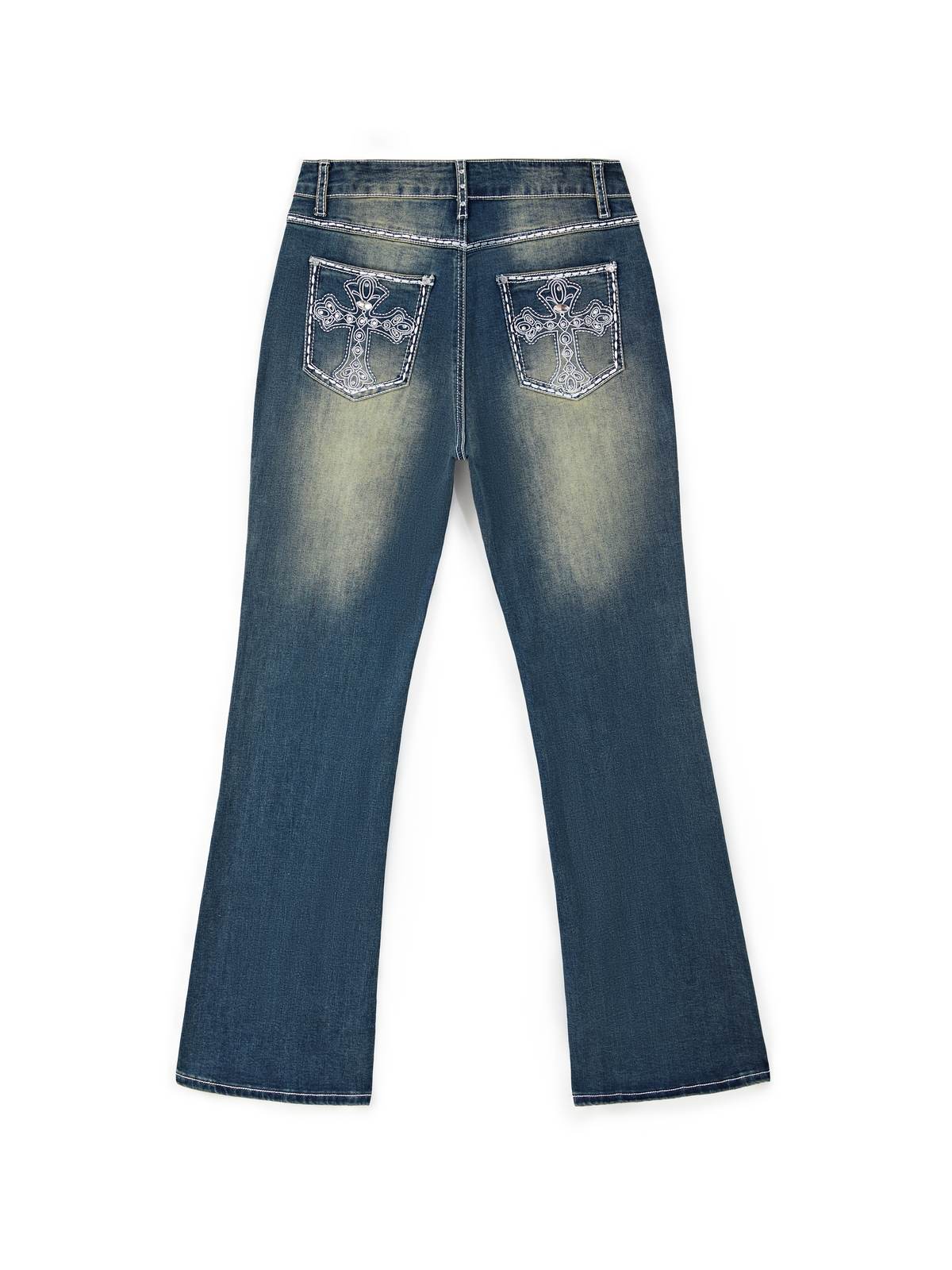 Rhinestone Chrome Hearts Flare Leg Jeans - Image 7