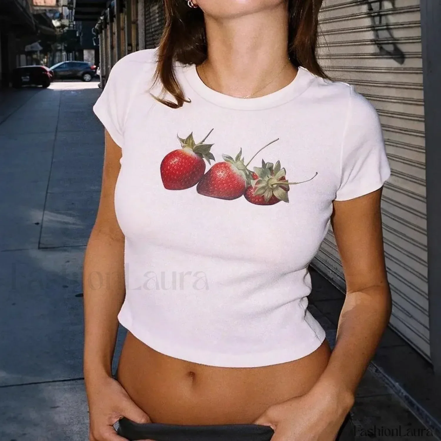 Emo Girl Gothic Strawberry Print T-Shirt - Image 6