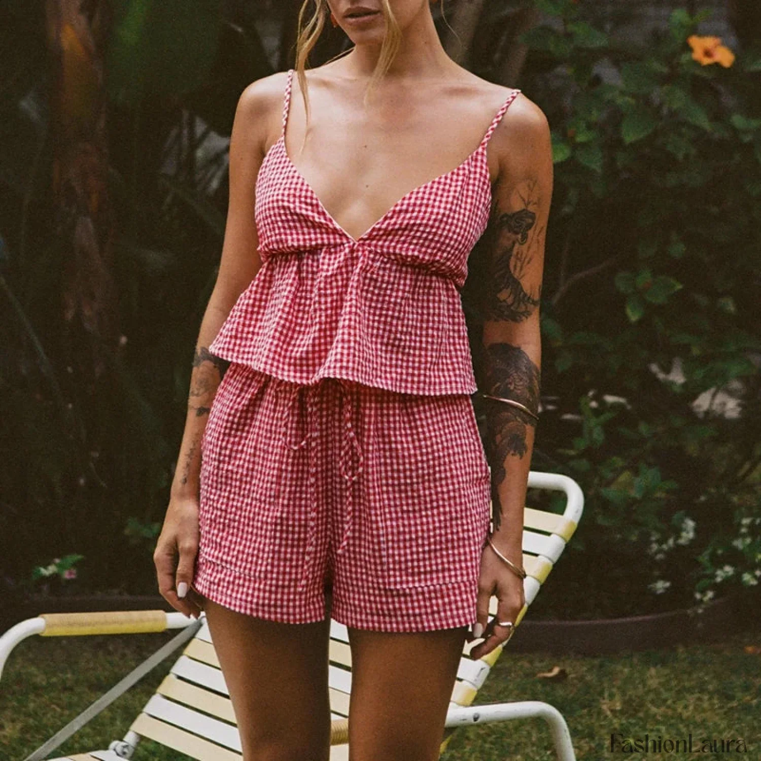 Fairy Plaid Crop Shorts Two Piece Set - Image 5