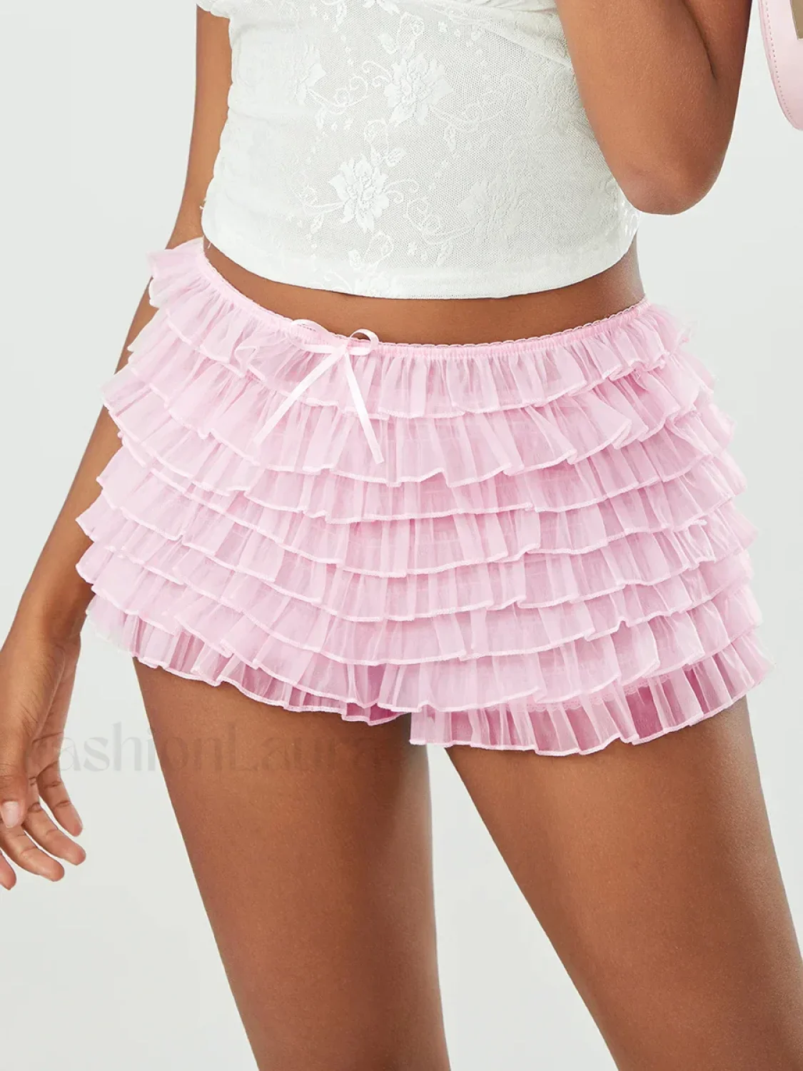 Fairycore Multi-Layer Mesh Low Rise Bowknot Ruffle Short - Image 2