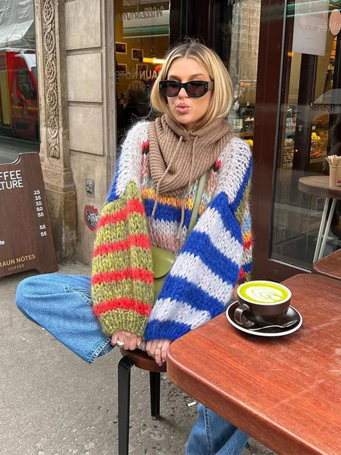 Fashion Contrasting O Neck Hollow Out Knitted Pullover Women Long Sleeve Loose Sweater - Image 11