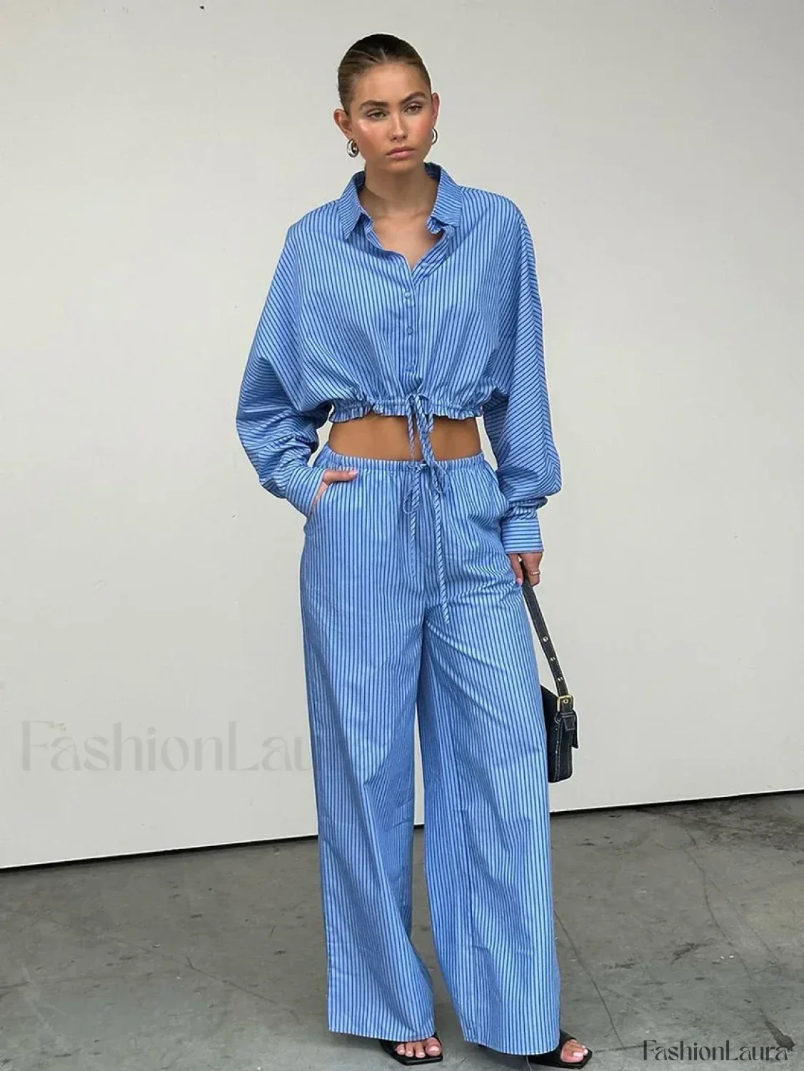 Fashion Long Sleeve Collar Pants Two Piece Set - Image 7