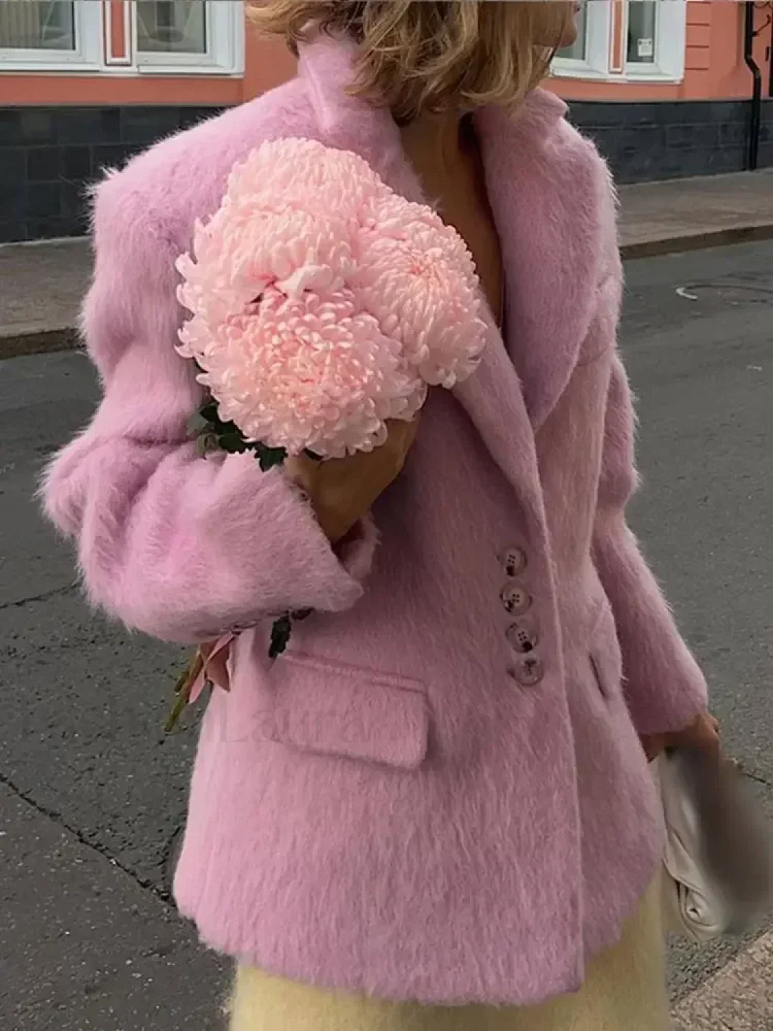 Fashion Pink Lapel Long Sleeves Women Blazer Jacket Loose Overcoats - Image 20