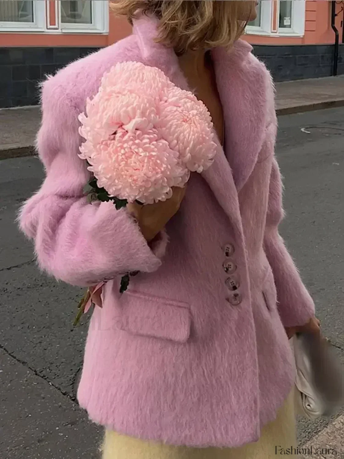 Fashion Pink Lapel Long Sleeves Women Blazer Jacket Loose Overcoats - Image 30