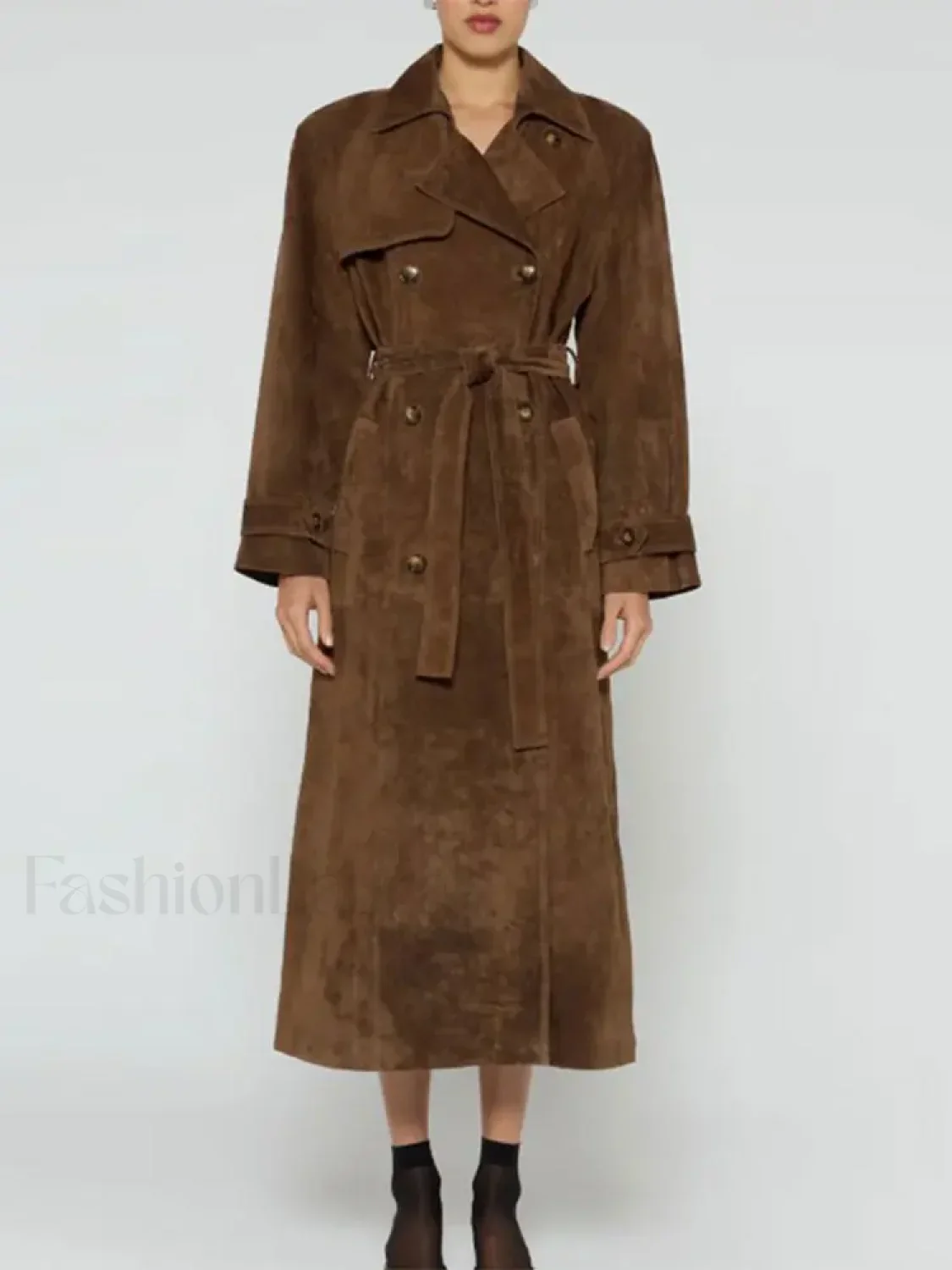 Fashion With Belt Faux Leather Long Overcoat - Image 6