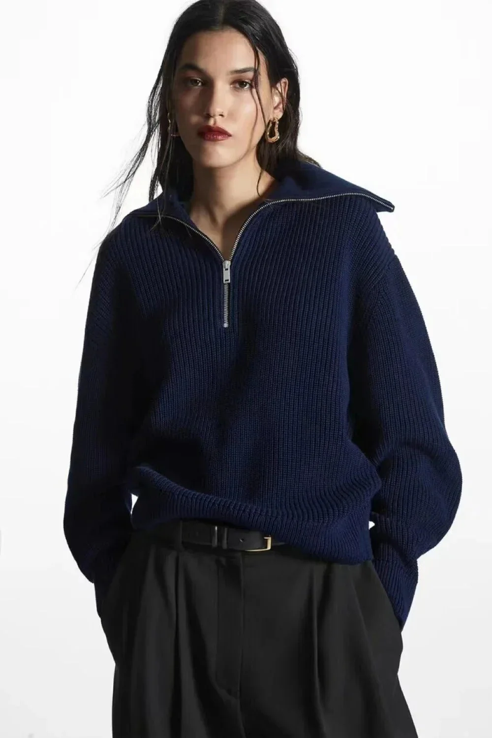 Fashion Wool Blend Open Collar Sweater - Image 12