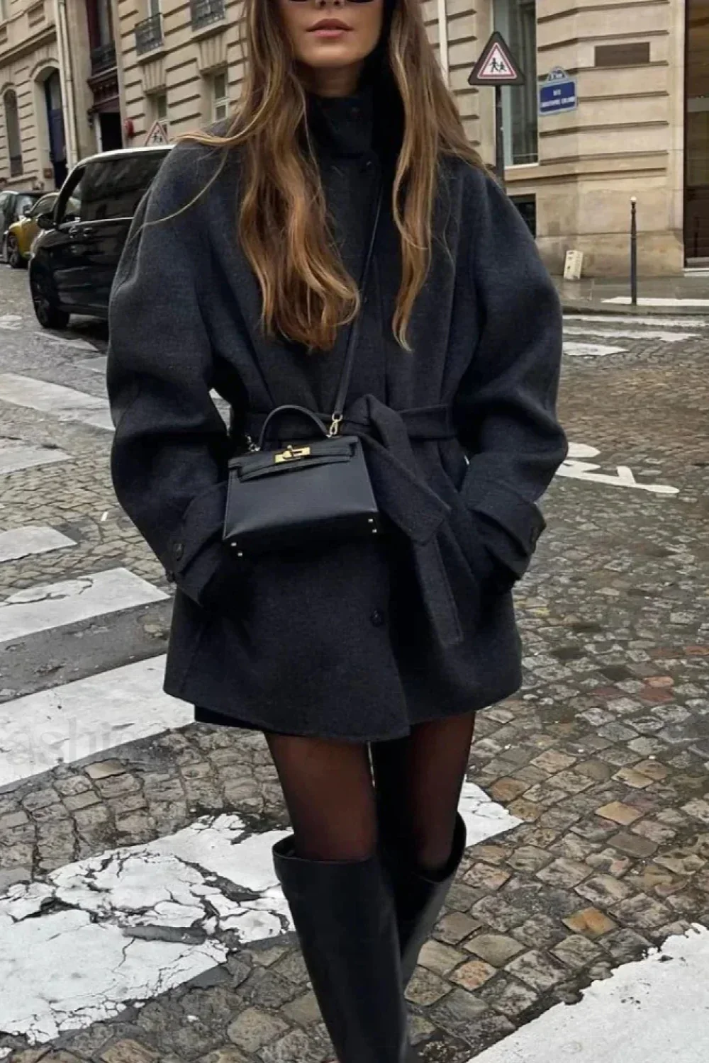 Woolen Turtleneck Belted Single-Breasted Overcoat - Image 6