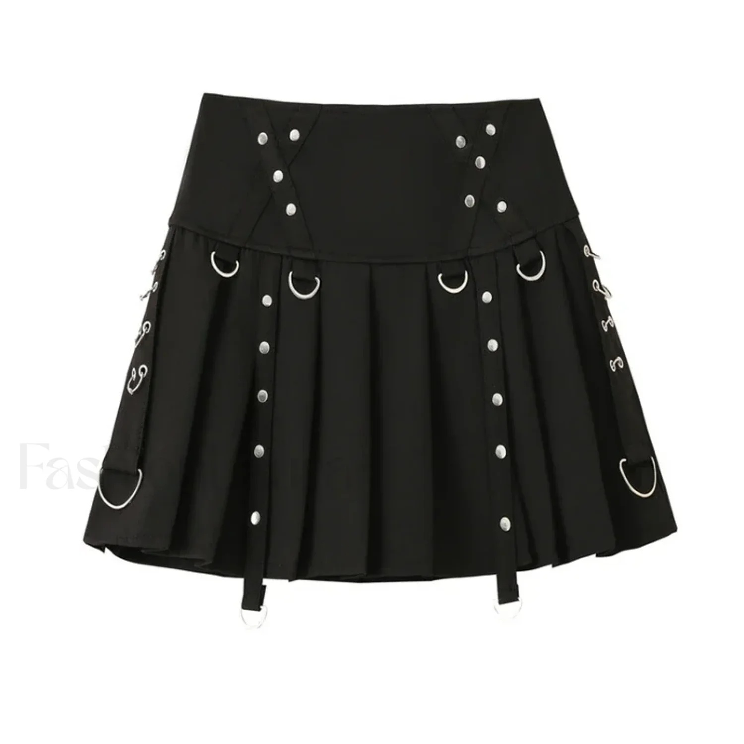 Gothic Harajuku Short Pleated Skirt with Rivet Metal Buckles and Streamer Low Waist Style - Image 8