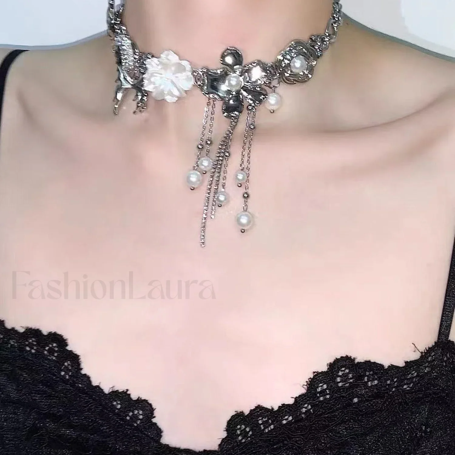 Butterfly Love Pearl Tassel Sweet Cool Necklace - Image 2