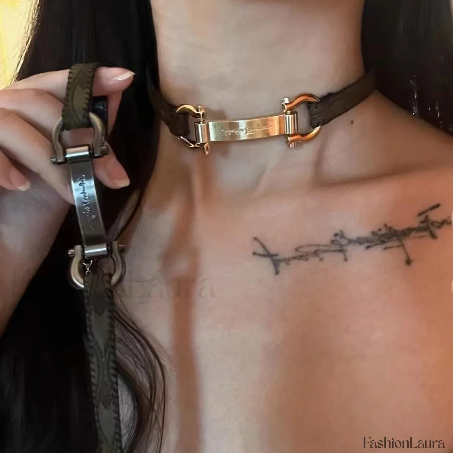 Trendy Heavy Y2K Choker Leather Metal Punk Necklace - Image 13