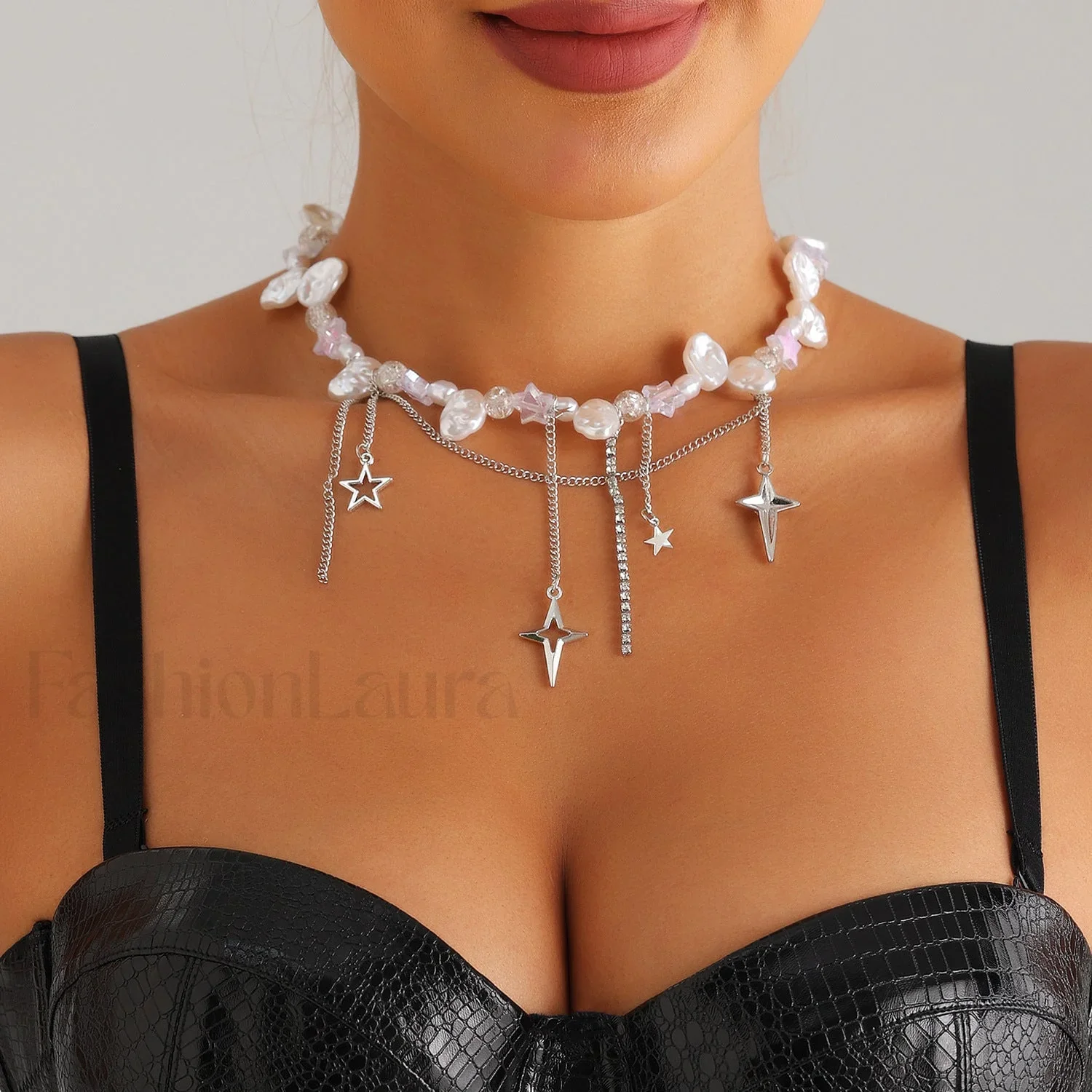 Cool Diamond Style Star Cross Necklace - Image 6