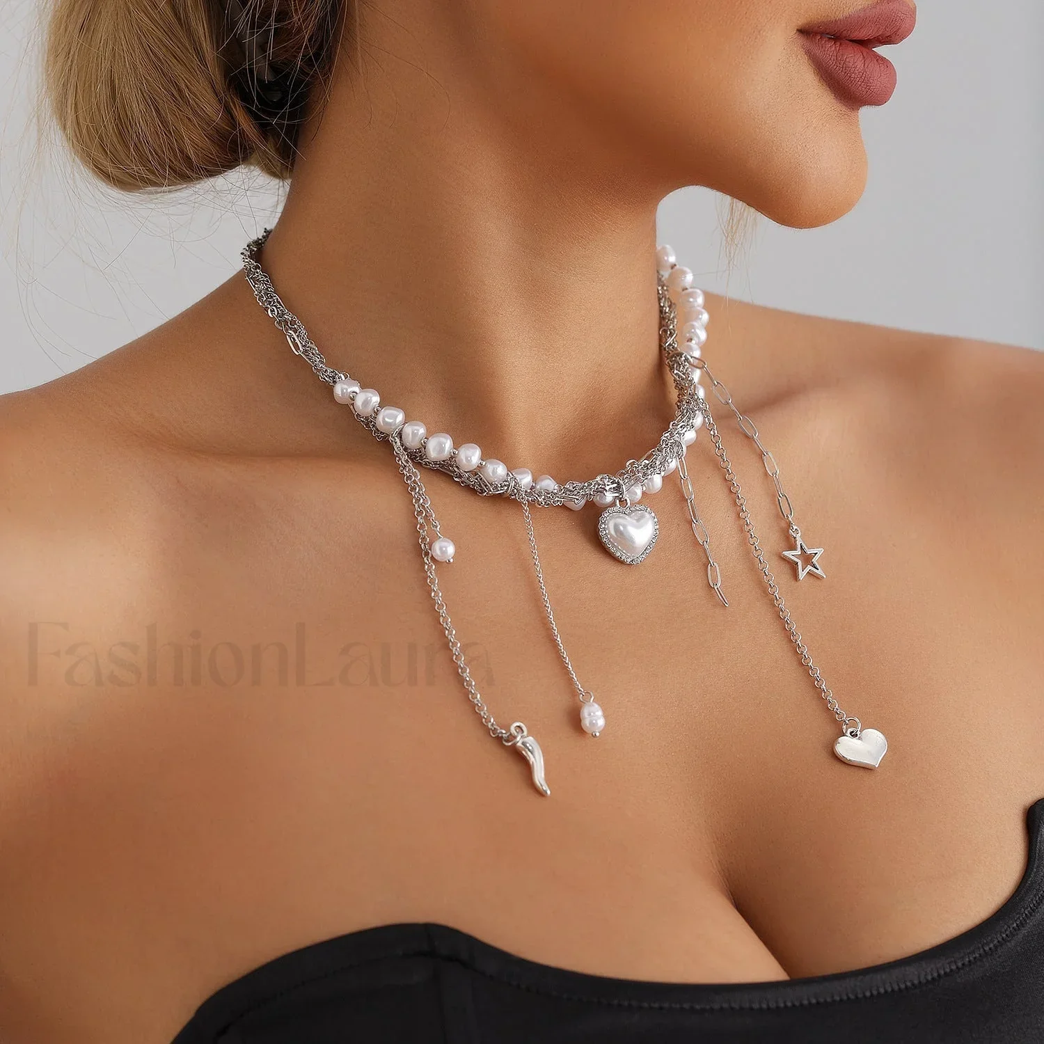 Multi-layer Tassel Pearl Star Pendant Necklace - Image 7
