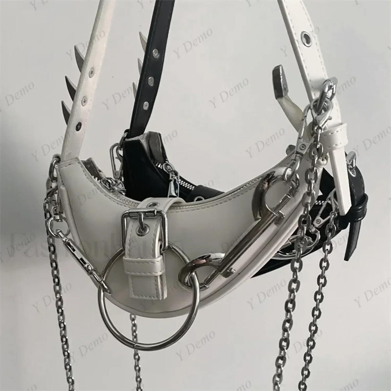 Punk Rivets Gothic Metal Buckles Sparks Crossbody Shoulder Bag - Image 3