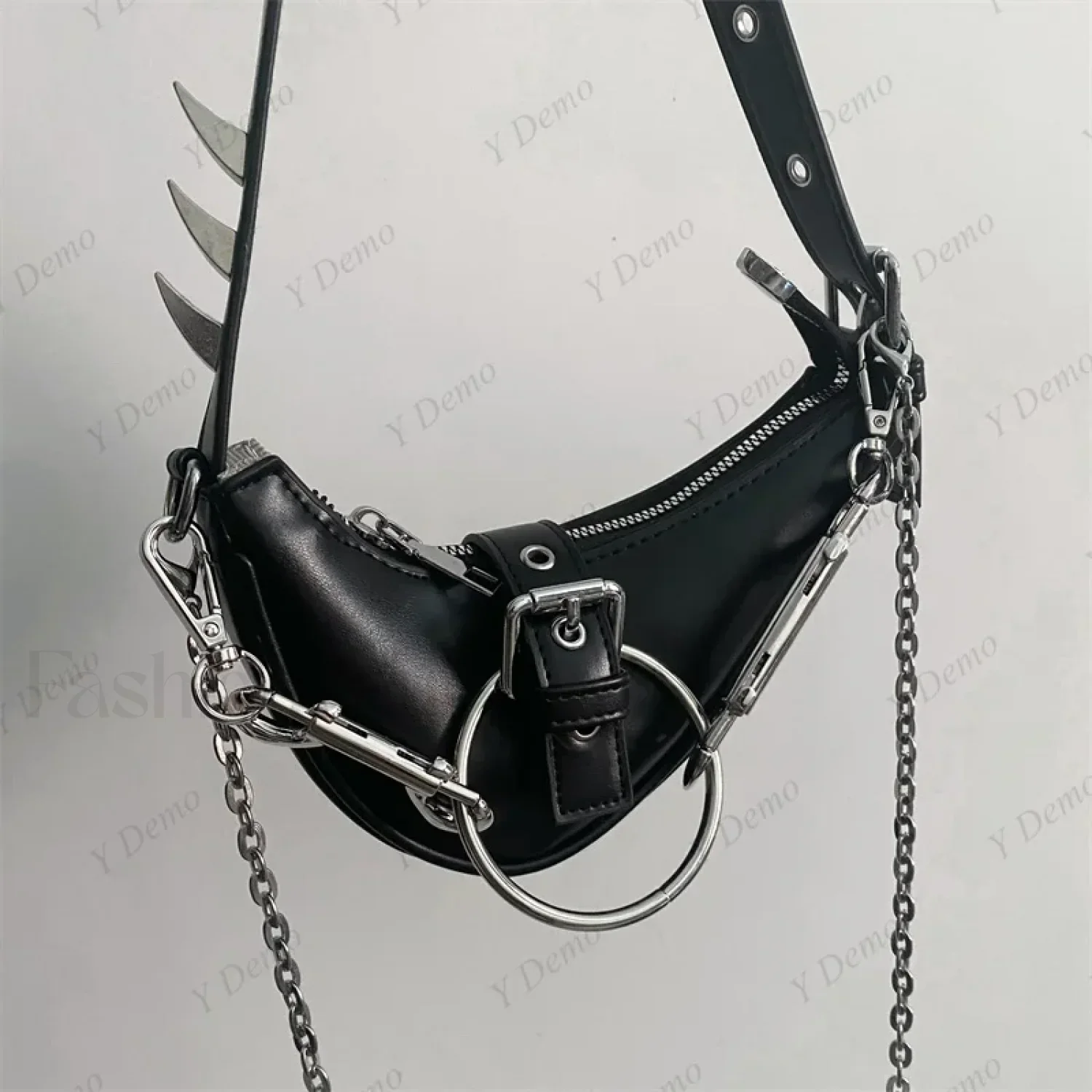 Punk Rivets Gothic Metal Buckles Sparks Crossbody Shoulder Bag - Image 4