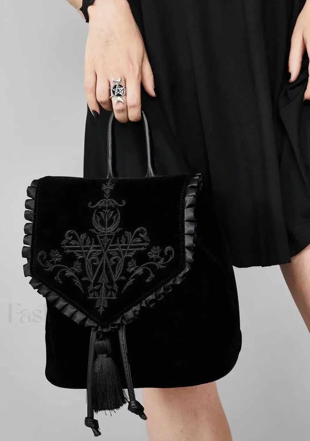 Black Gothic Velvet Witch Harajuku Magic Embroidery Dark Punk Shoulder Bag - Image 11