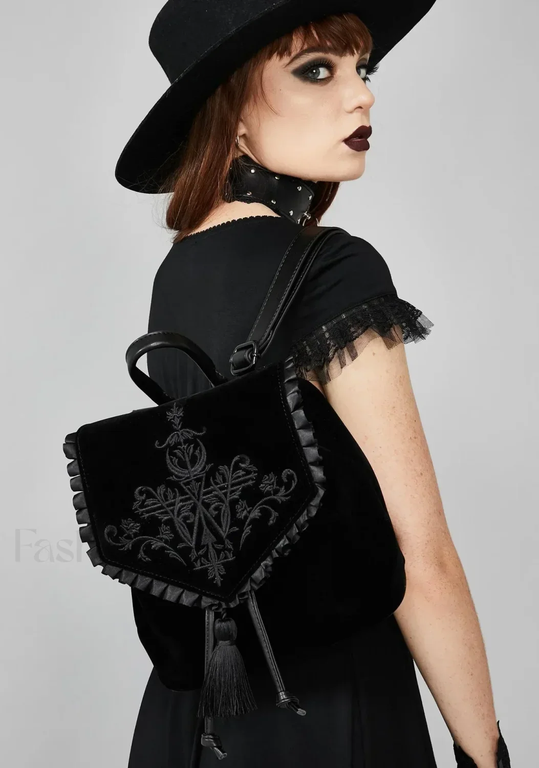 Black Gothic Velvet Witch Harajuku Magic Embroidery Dark Punk Shoulder Bag - Image 12