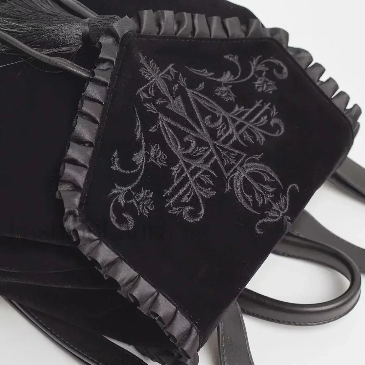 Black Gothic Velvet Witch Harajuku Magic Embroidery Dark Punk Shoulder Bag - Image 4