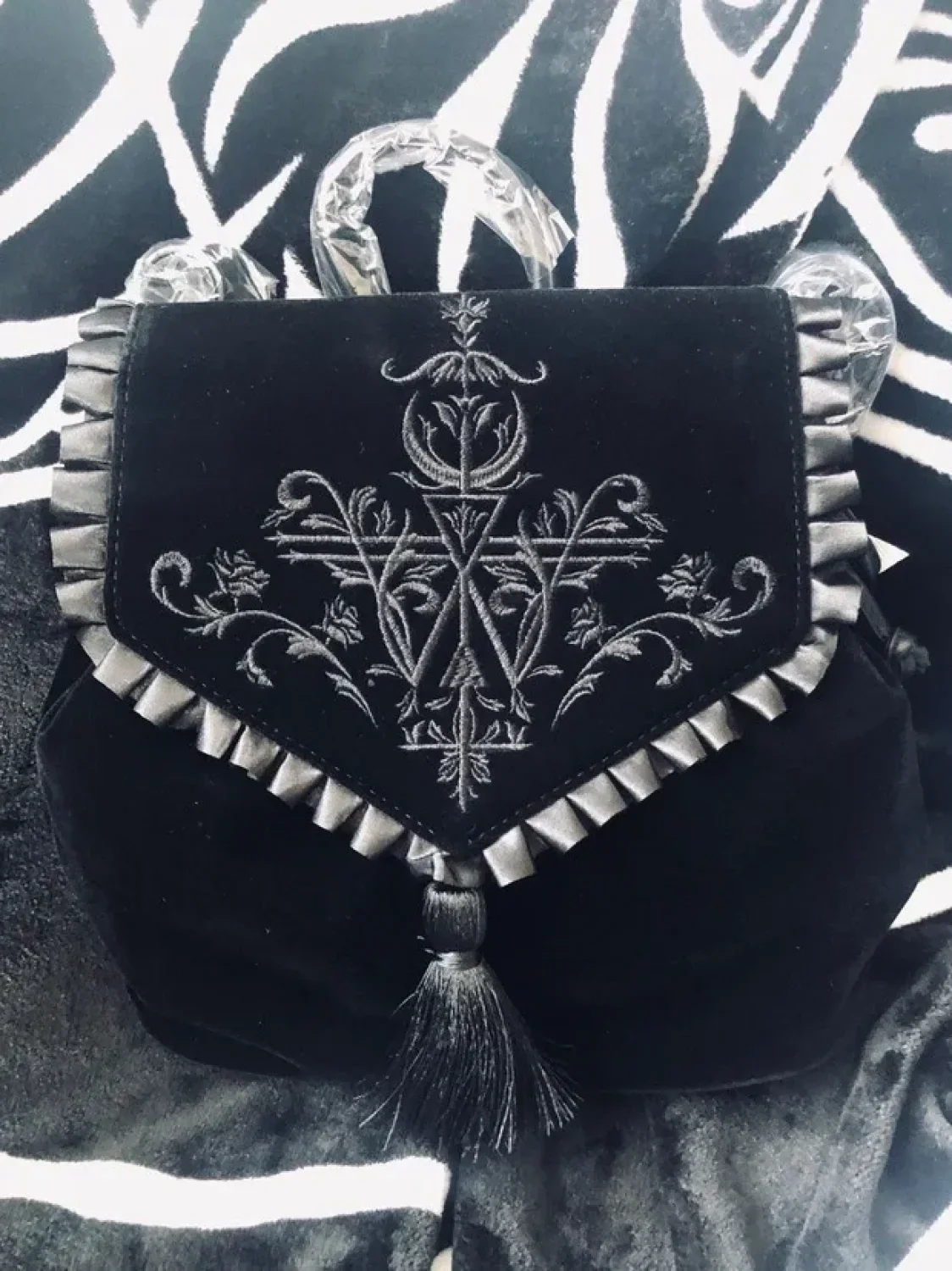 Black Gothic Velvet Witch Harajuku Magic Embroidery Dark Punk Shoulder Bag - Image 9