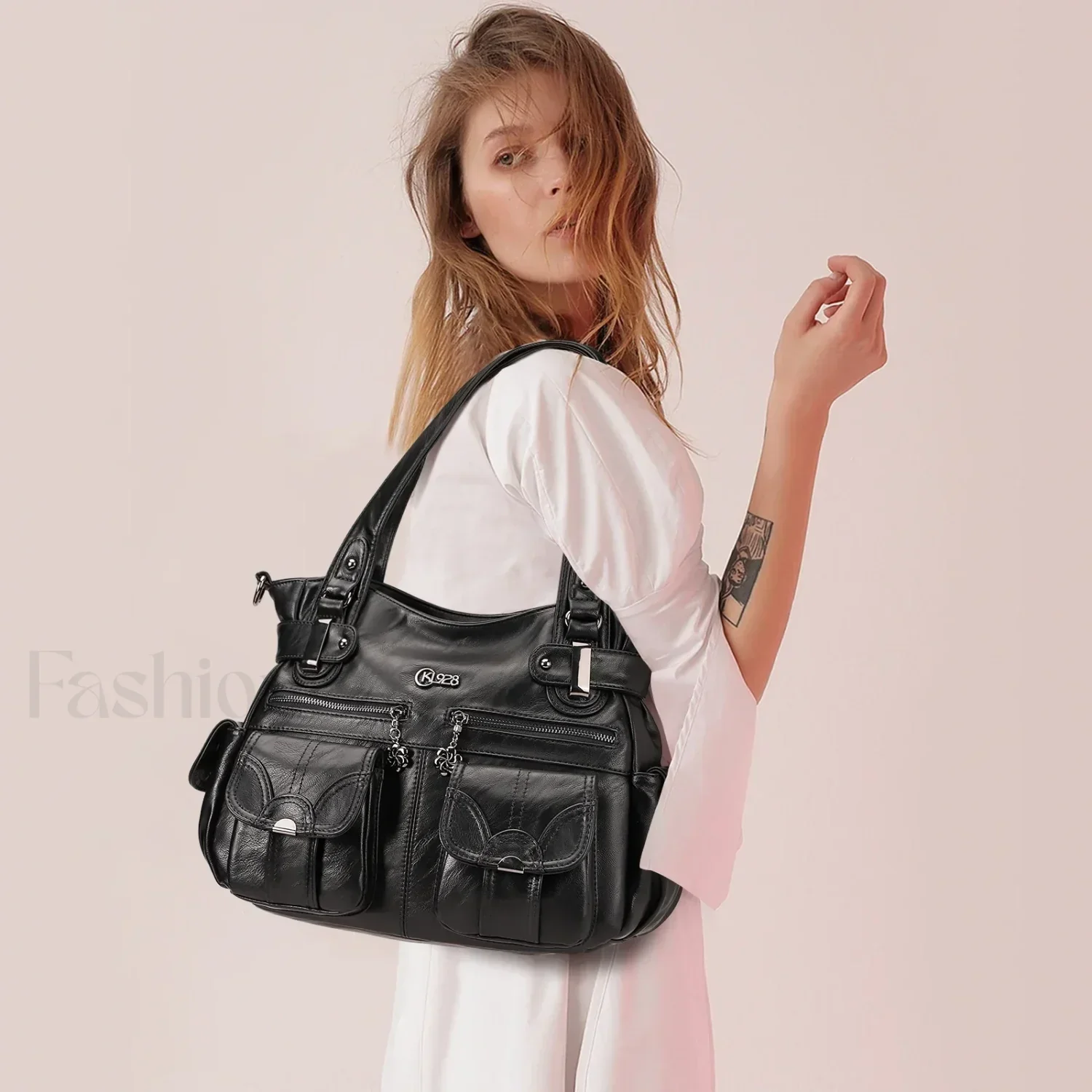PU Large Designer Women Tote Messenger Crossbody Shoulder Bag - Image 2