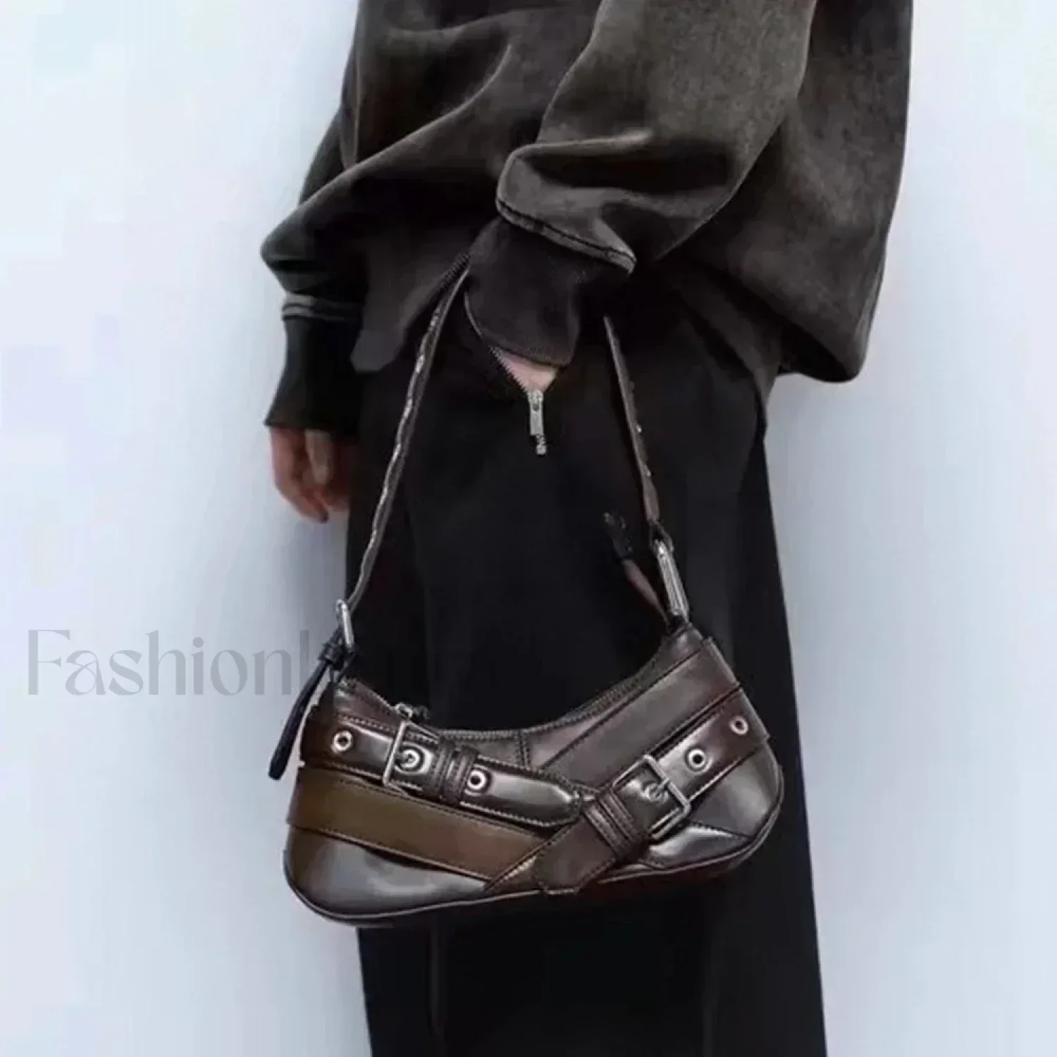 Goth Y2K Punk Rivet Chain School PU Leather Skeleton Fashion Women Backpack Bag - Image 2