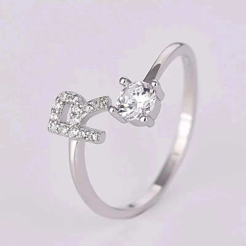 Shining Rhinestone New Fashion Initial Alphabet Opening Charm Jewelry Ring - Image 24