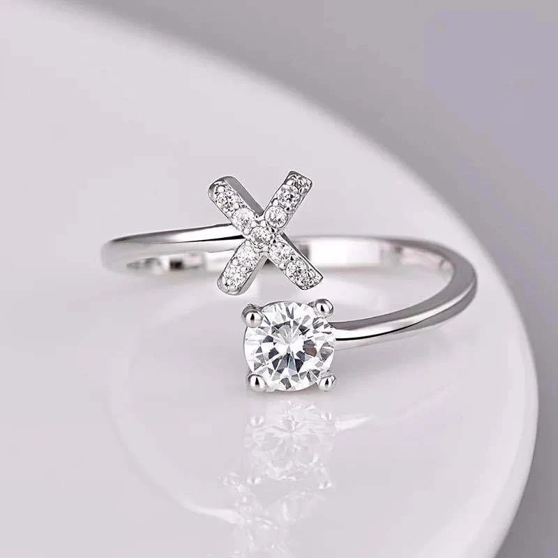 Shining Rhinestone New Fashion Initial Alphabet Opening Charm Jewelry Ring - Image 30