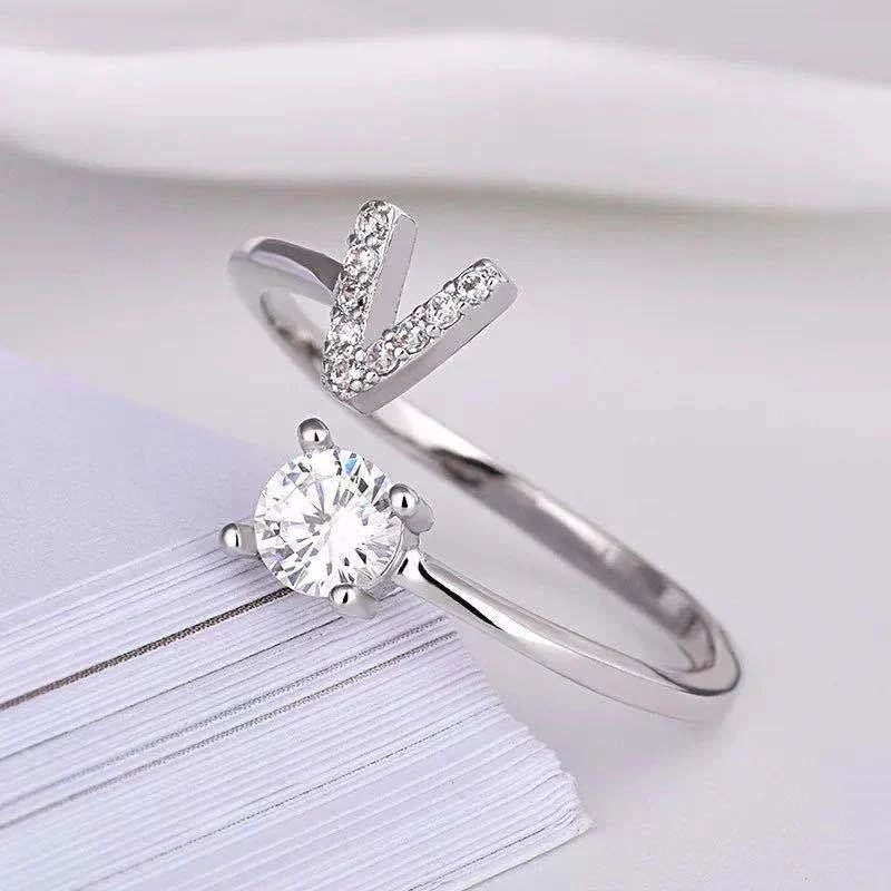 Shining Rhinestone New Fashion Initial Alphabet Opening Charm Jewelry Ring - Image 37