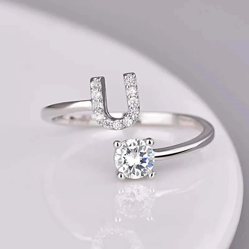 Shining Rhinestone New Fashion Initial Alphabet Opening Charm Jewelry Ring - Image 38