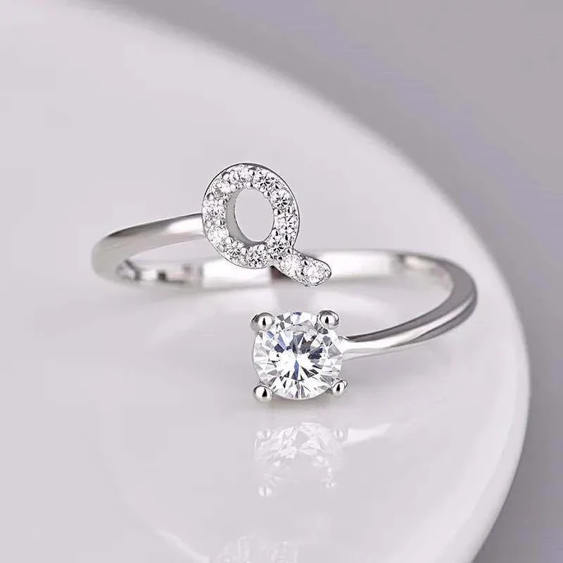 Shining Rhinestone New Fashion Initial Alphabet Opening Charm Jewelry Ring - Image 75