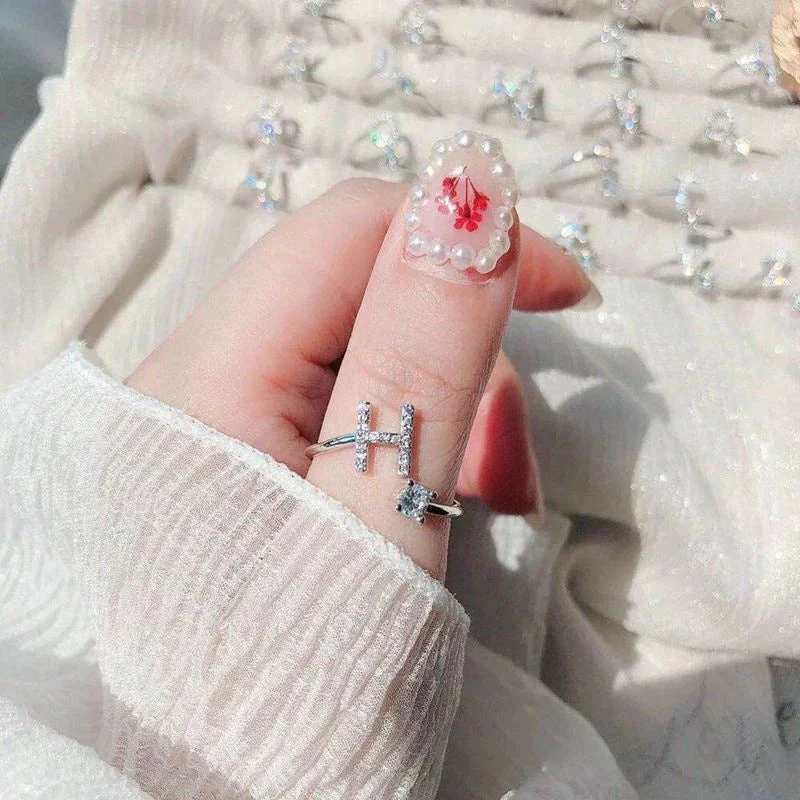 Shining Rhinestone New Fashion Initial Alphabet Opening Charm Jewelry Ring - Image 83