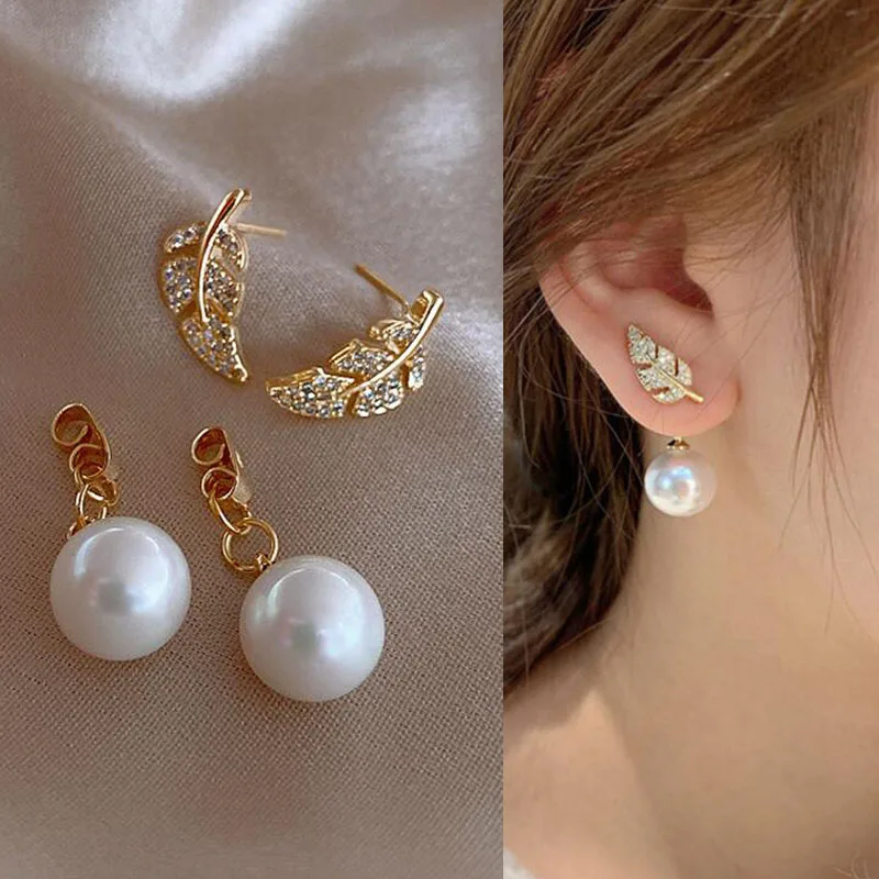 Bright Crystal Luxury Korean Unusual Claw Stud Irregular Pearl Earring - Image 46