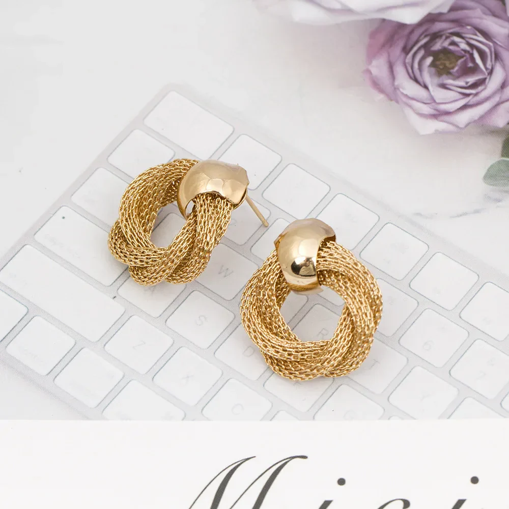 Vintage Metallic Twisted Weaving Round Circle Dangle Earrings Wedding Earring - Image 12
