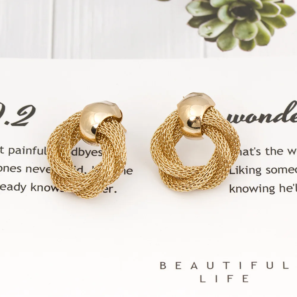 Vintage Metallic Twisted Weaving Round Circle Dangle Earrings Wedding Earring - Image 13