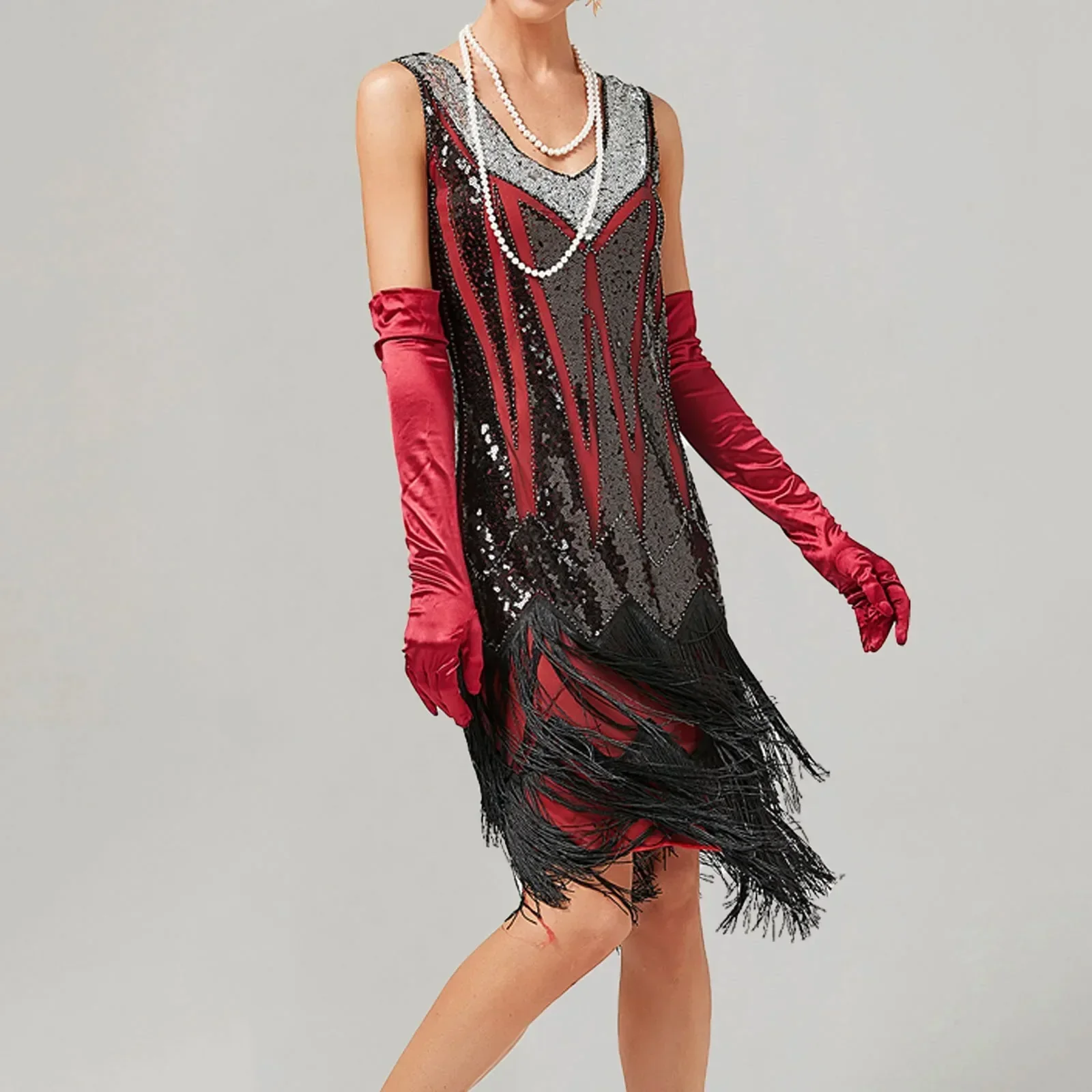 For Women 2024 1920s O-neck Sleeveless Tassel Shinny Glitter Sequin Club Party Vestidos Prom Dress - Image 13