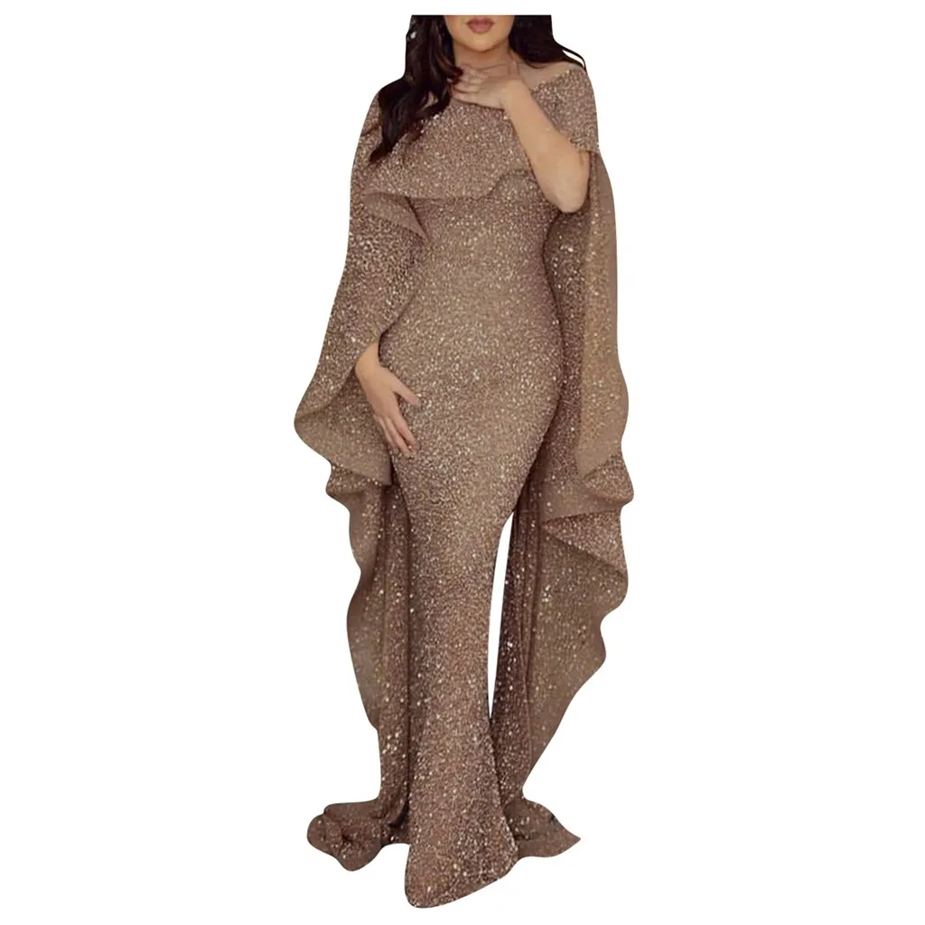 Fall For Women 2024 Vintage Short Sleeve Crew Neck Glitter Sparkly Sequin Slim Bodycon Formal Party Prom Dress - Image 3