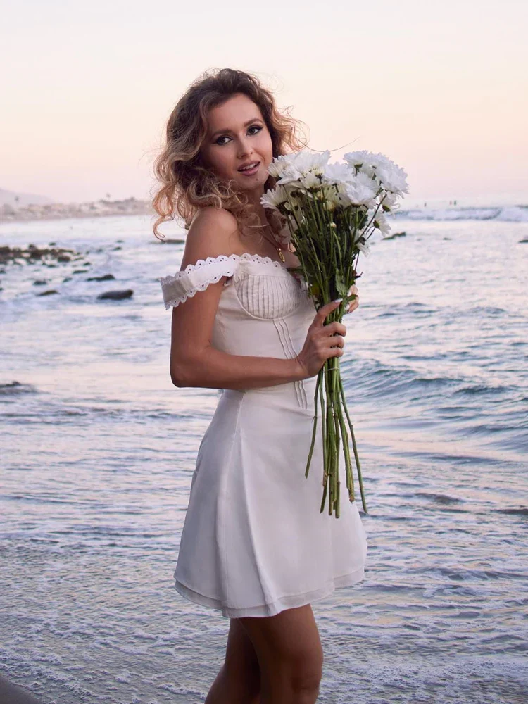 Elegant Casual Women's 2024 Cotton White Sexy Birthday A Line Holiday Lace Vintage Dress - Image 4