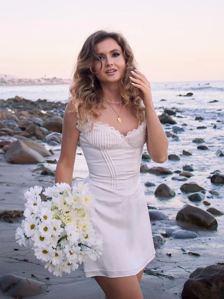 Elegant Casual Women's 2024 Cotton White Sexy Birthday A Line Holiday Lace Vintage Dress - Image 8