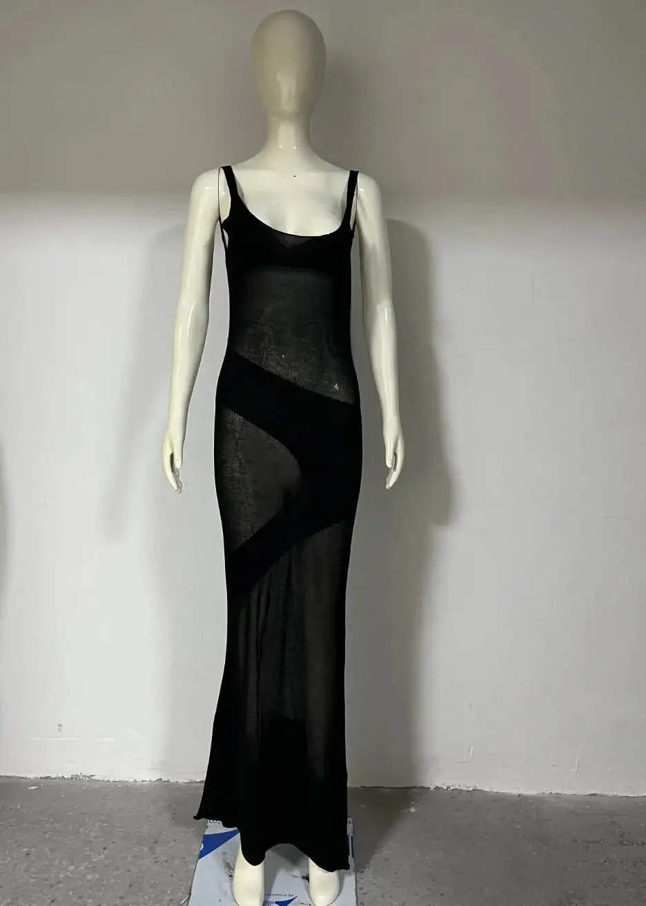 Summer Knit Backless See Through Sexy Sleeveless Bodycon Beach Party Cover Up Maxi Dress - Image 18