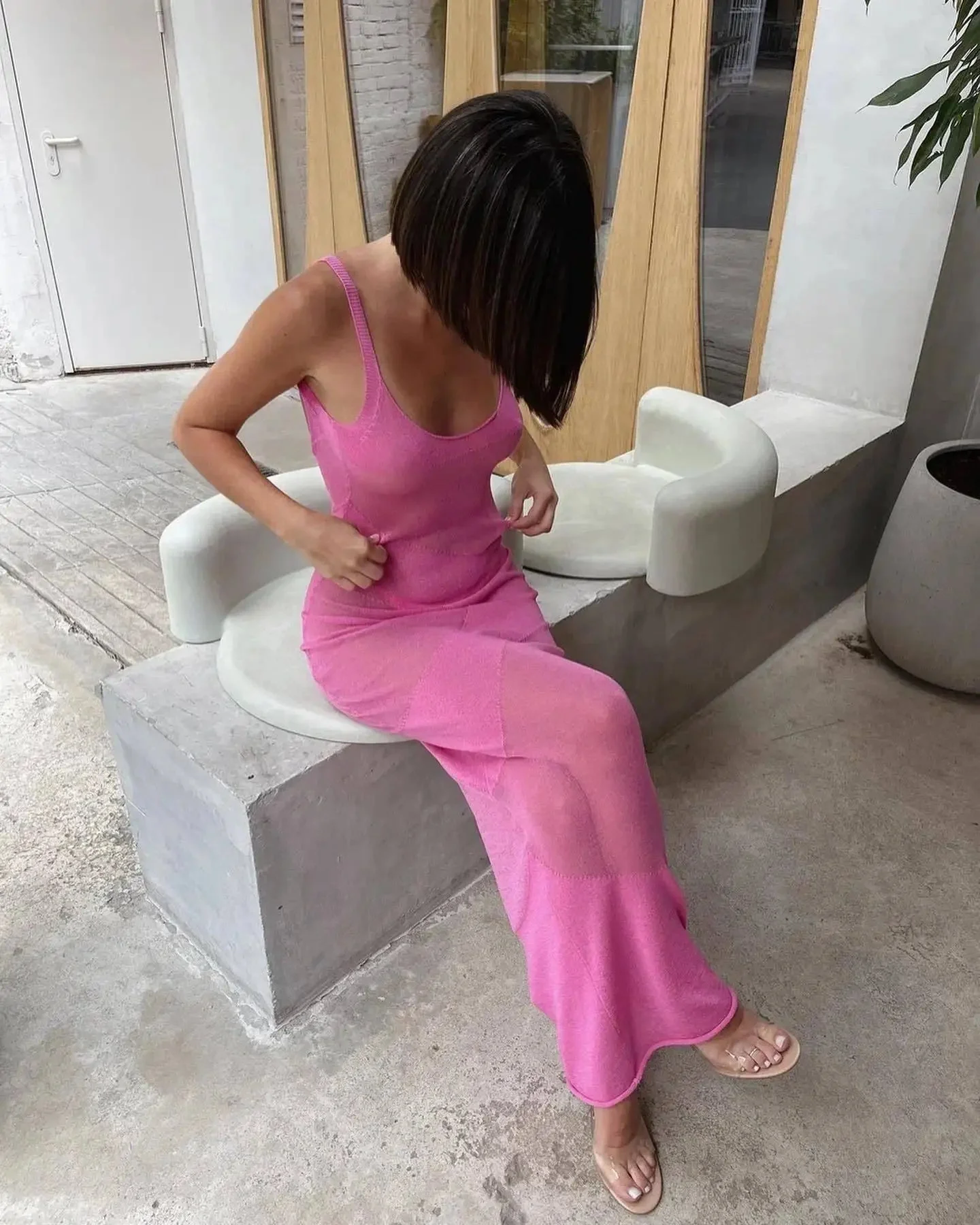 Summer Knit Backless See Through Sexy Sleeveless Bodycon Beach Party Cover Up Maxi Dress - Image 8
