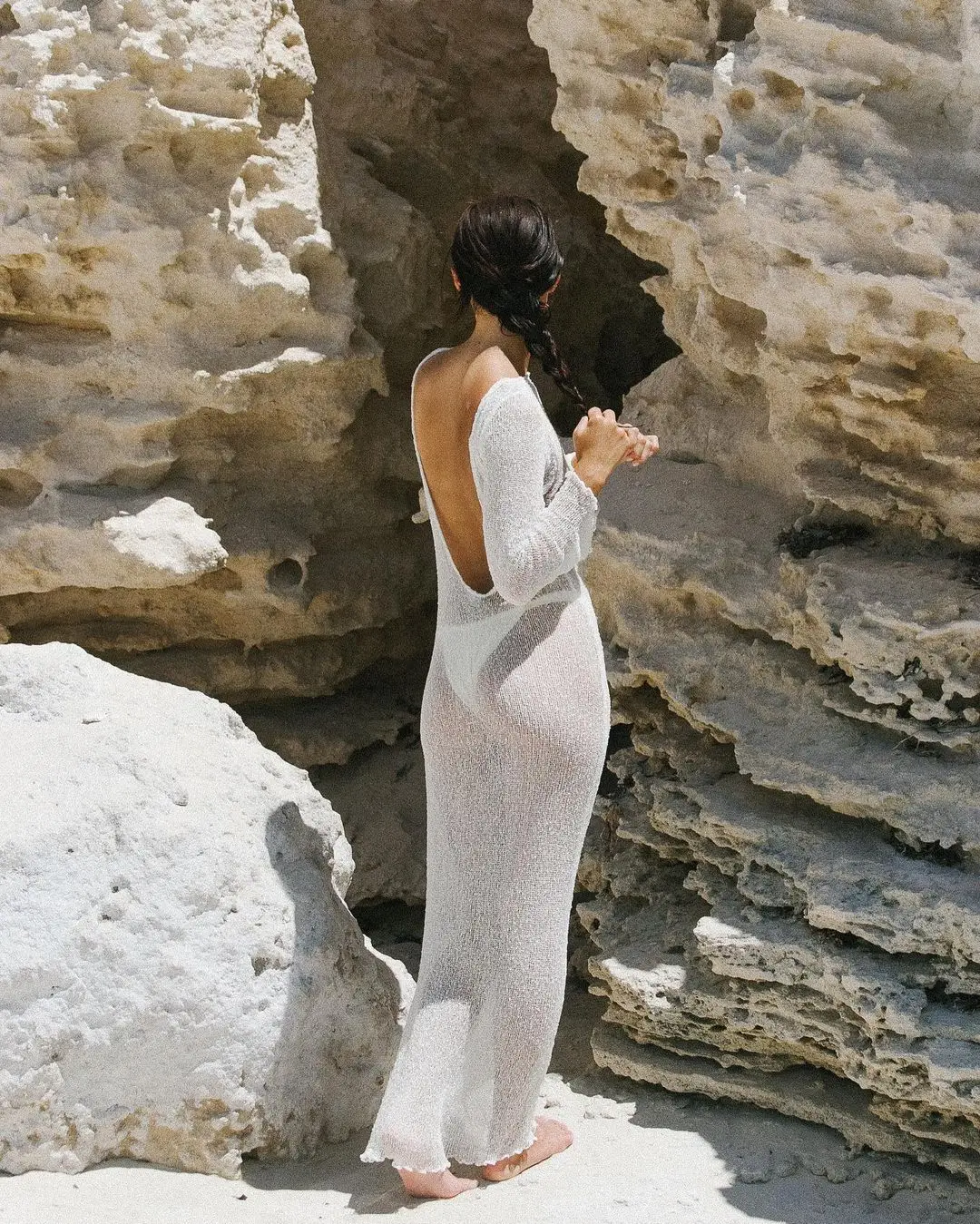 Black Knitted Sexy Backless Slim Long Sleeve Maxi Dress - Image 9