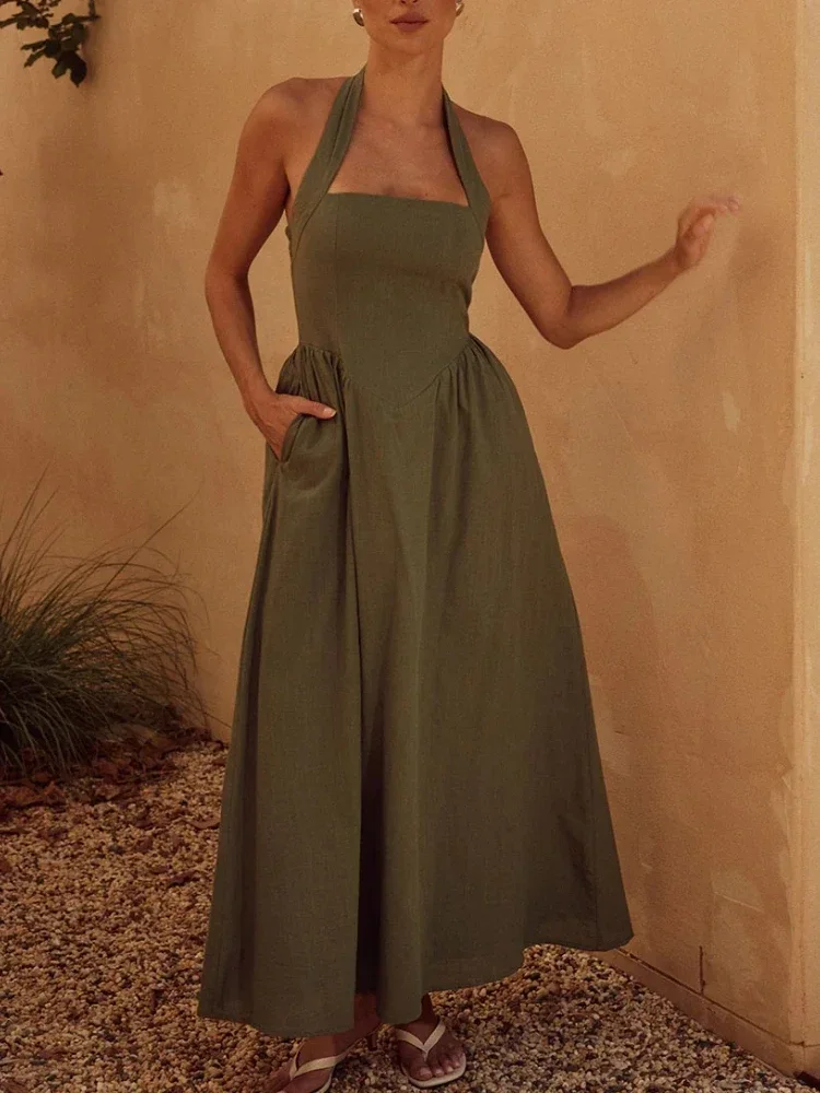 Fashion Elegant Long for Women New Wide Strap Halter Backless Maxi Dress - Image 6