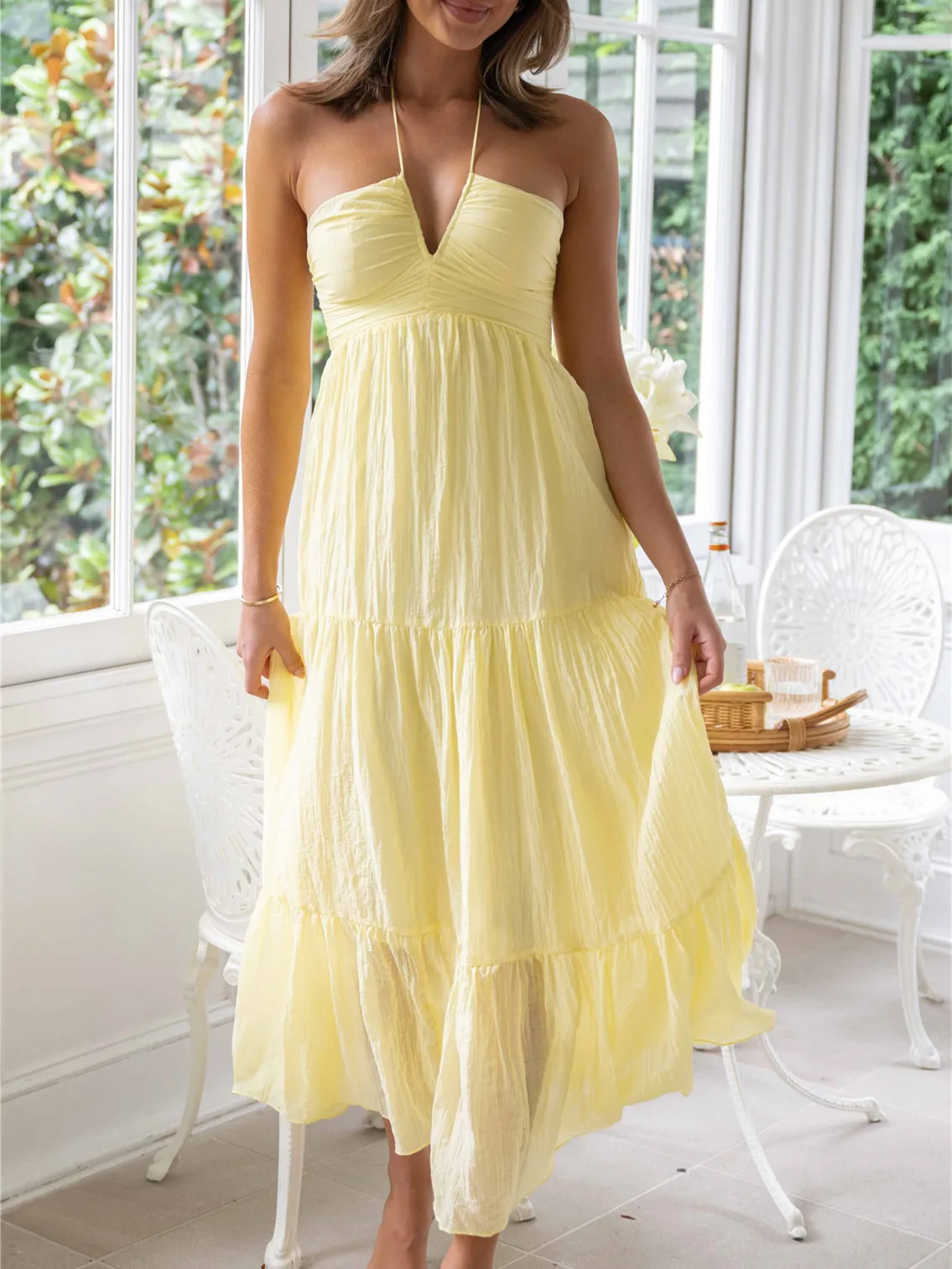 Women Solid Tie-Up Halter Neck Backless Casual Beach A-Line Dress - Image 23
