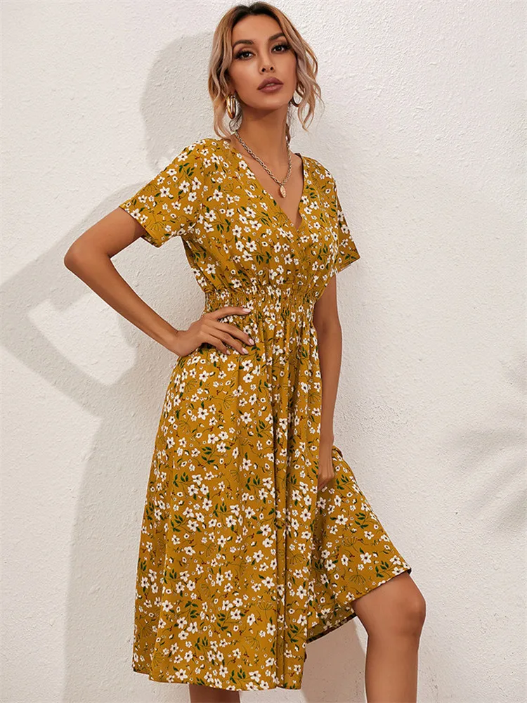Floral Chic Short Sleeve Women's Fashionable Long Midi Dress - Image 5