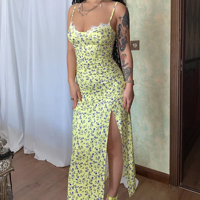 Vintage Boho Split Thigh Sleeveless Floral Print A-Line Beach Midi Dress - Image 7